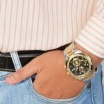 ساعة كاسيو اديفيس رجالية معدن فضى و ذهبى كرونوغراف